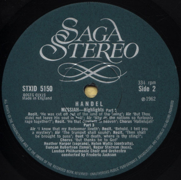 Georg Friedrich Händel - The London Philharmonic Choir And The London Philharmonic Orchestra Conducted By Frederick Jackson : Messiah (Excerpts) (LP, Album)