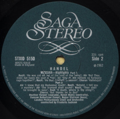 Georg Friedrich Händel - The London Philharmonic Choir And The London Philharmonic Orchestra Conducted By Frederick Jackson : Messiah (Excerpts) (LP, Album)
