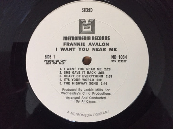 Frankie Avalon : I Want You Near Me (LP, Promo)