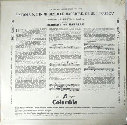 Ludwig van Beethoven, Herbert von Karajan, Philharmonia Orchestra : Sinfonia N.3 In Mi Bemolle Maggiore, Op. 55 "Eroica" (LP, Album, Mono)