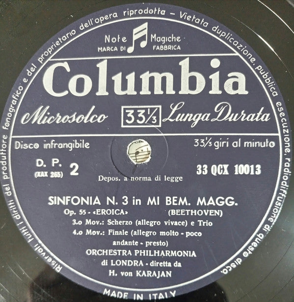 Ludwig van Beethoven, Herbert von Karajan, Philharmonia Orchestra : Sinfonia N.3 In Mi Bemolle Maggiore, Op. 55 "Eroica" (LP, Album, Mono)