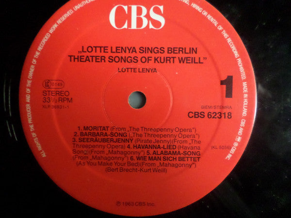 Lotte Lenya : Lotte Lenya Singt Kurt Weill (LP, RE)