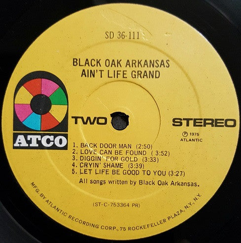 Black Oak Arkansas : Ain't Life Grand (LP, Album, Pre)